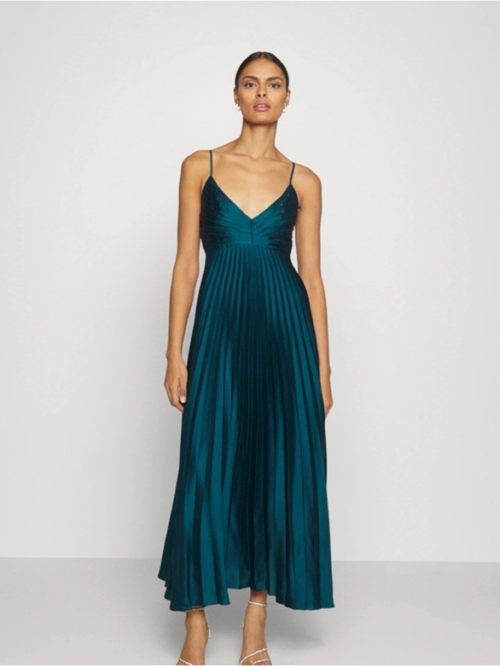 Abercrombie Pleated Maxi Dress Dark Teal Satin Slip Formal Size Small - Picture 4 of 15